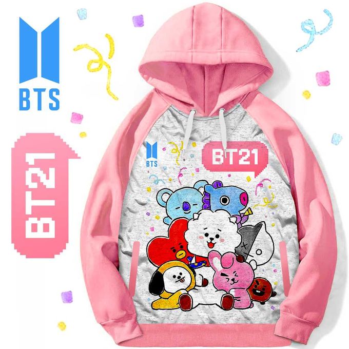 Hoodie Oversize Kpop - BTS - Sweatshirt Cute BT21 Baby Draw Pink Capuche