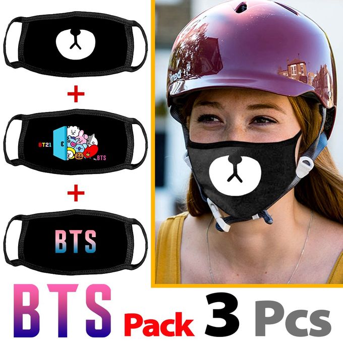 3 Mask Kpop BTS & BT21 - Masque Protection Cagoule Réutilisable - Cute Face Mask – Image 3