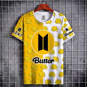 Tshirt Kpop BTS Butter SPLIT Yellow - T-shirt Fashion Teeshort Model From Korea