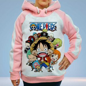 Sweatshirt Hoodie Enfant 6 à14 ans One Piece Chibi Capuchon Manga Anime Capuche