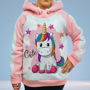 Cute Unicorn Horse Capuchon Anime Capuche Sweatshirt Hoodie Enfant 6 à14 ans