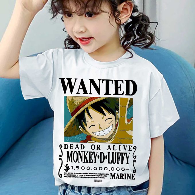 Tshirt Enfant 6 à 14ans One Piece T-shirt Luffy Wanted Teshirt Anime Teeshort – Image 3