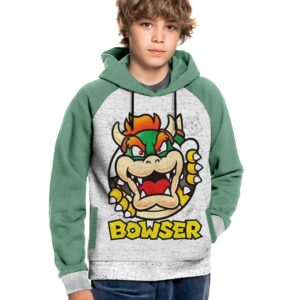 Bowser Hoodie Jeux Video Enfant 6 à 14 ans Capuchon Mario Anime Capuche Tshirt Sweatshirt Gaming