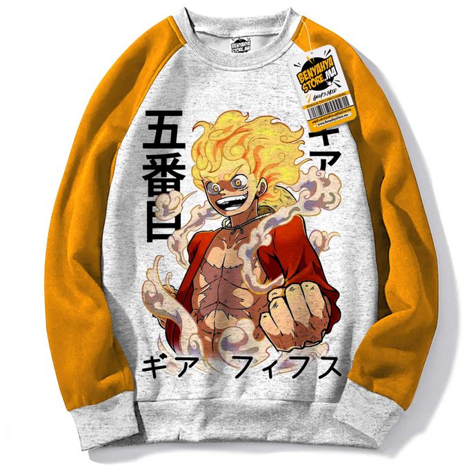 One Piece Hoodie Luffy Gear 5 Pull-Raglan Sweatshirt Anime Manga Capuche