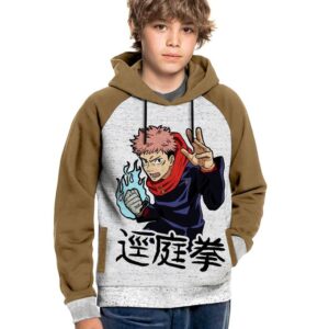 Yuji itadori Hoodie Enfant 6 à 14 ans Capuchon Jujutsu Kaisen Tshirt Manga Anime Capuche Sweatshirt