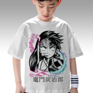 Tshirt Enfant 6 à 14ans Demon Slayer Garçon & Fille T-shirt Manga Kimetsu Teshirt Tanjiro Nezuko Anime Teeshort