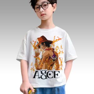 One Piece Teshirt Garçon & Fille Tshirt Portgas D. Ace Manga Anime Teeshort Enfant 6 à 14ans T-shirt