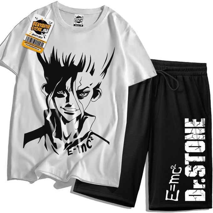 Ensemble Short + T-shirt (2Pcs) Senku Teshirt Dr Stone Cosplay Tshirt Anime Manga otaku