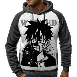 Luffy Wanted One Piece Japan Hoodie Noir Capuche Sweatshirt Anime Capuchon