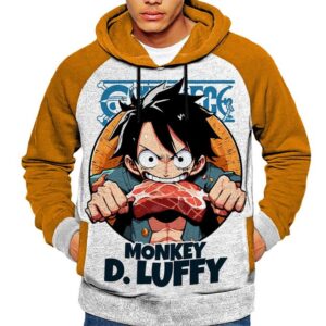 Anime Capuchon Tshirt Luffy eating Meat Hoodie One Piece Capuche Japan Sweatshirt