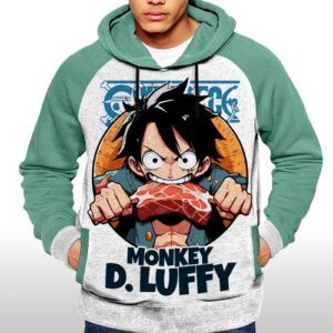 Capuchon Luffy eating Meat - Hoodie One Piece Capuche Japan Sweatshirt Anime