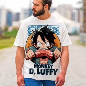T-shirt Oversize Tshirt One Piece Teshirt Luffy Eating Meat Manga Japan Funny Teeshort