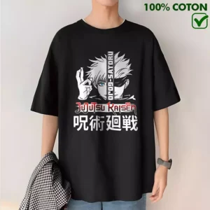 Oversize Tshirt Anime Jujutsu Kaisen T-shirt 100% Cotton Teeshort Gojo & itadori Teshirt