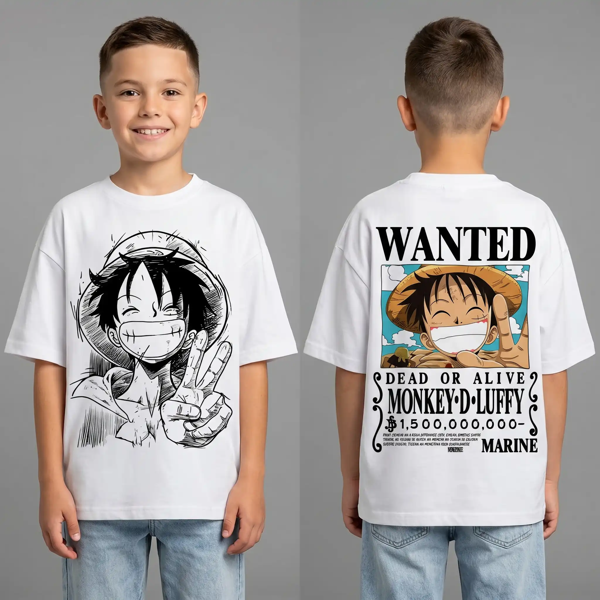 Oversized T-shirt One Piece Teshirt Blanc Anime Manga Japan Luffy Wanted Fashion Tshirt – Image 2