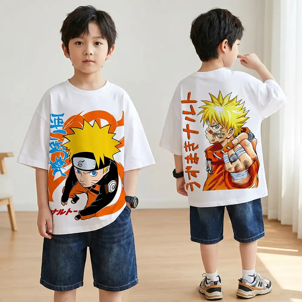 Oversized T-shirt Naruto Uzumaki Teshirt Blanc Anime Manga Japan Fashion Tshirt – Image 2
