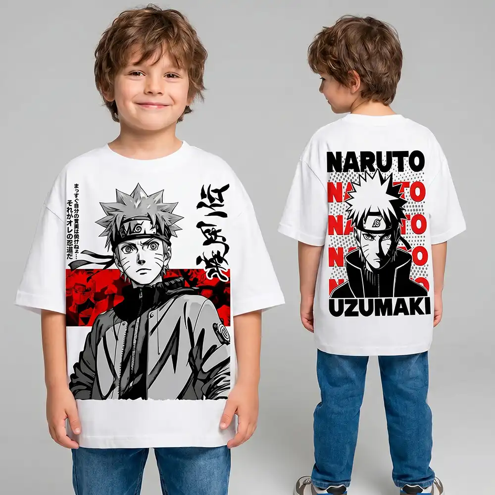 Oversized T-shirt Naruto Uzumaki Teshirt Blanc Anime Manga Japan Fashion Tshirt – Image 3