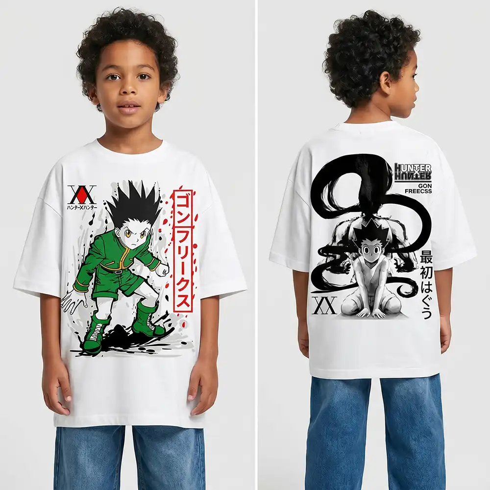 Oversized T-shirt Hunter X Hunter Teshirt Blanc Anime Manga Japan Gon Fashion Tshirt – Image 3