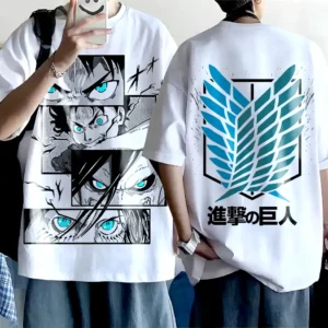 Oversized T-shirt Attack on Titan Teshirt Blanc Anime Manga Japan Eren Yeager Fashion Tshirt