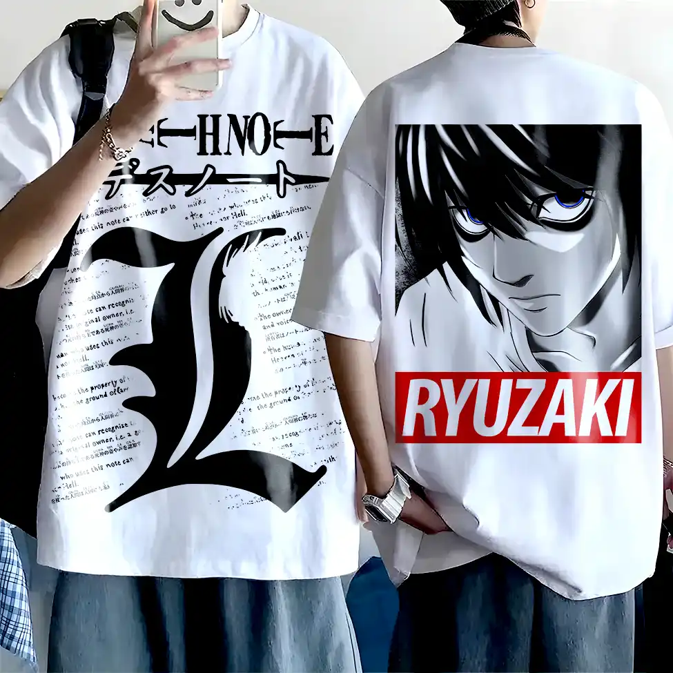 Oversized T-shirt Death Note Teshirt Blanc Anime Manga L Japan Fashion Tshirt
