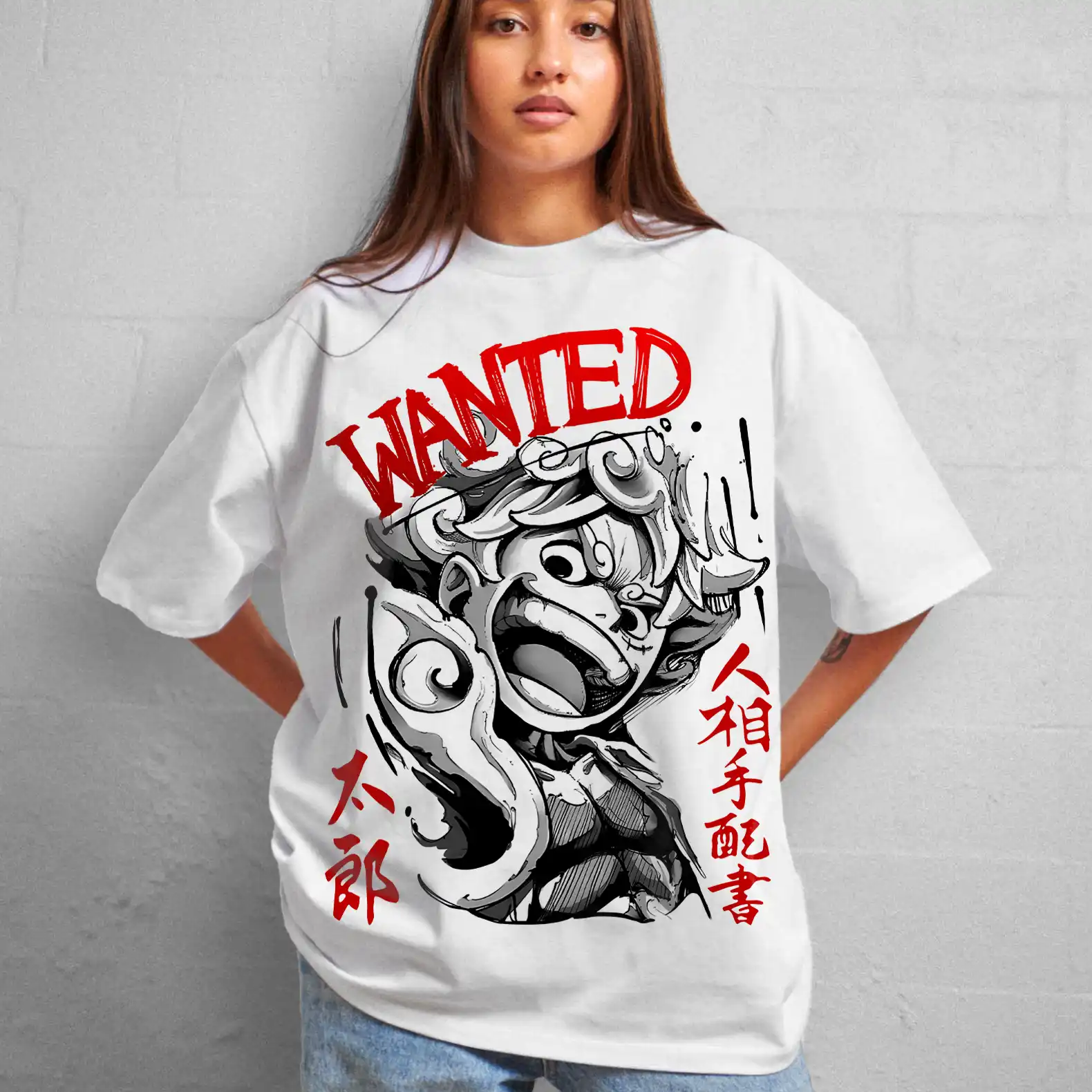 Oversized T-shirt One Piece Teshirt Blanc Anime Manga Japan Luffy Fashion Tshirt – Image 4