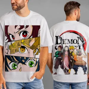 Oversized T-shirt Demon Slayer Teshirt Blanc Anime Manga Japan Kimetu No Yaiba Fashion Tshirt