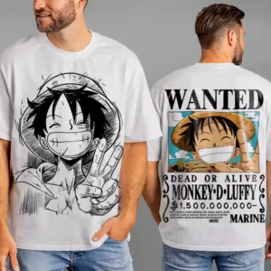 Oversized T-shirt One Piece Teshirt Blanc Anime Manga Japan Luffy Wanted Fashion Tshirt
