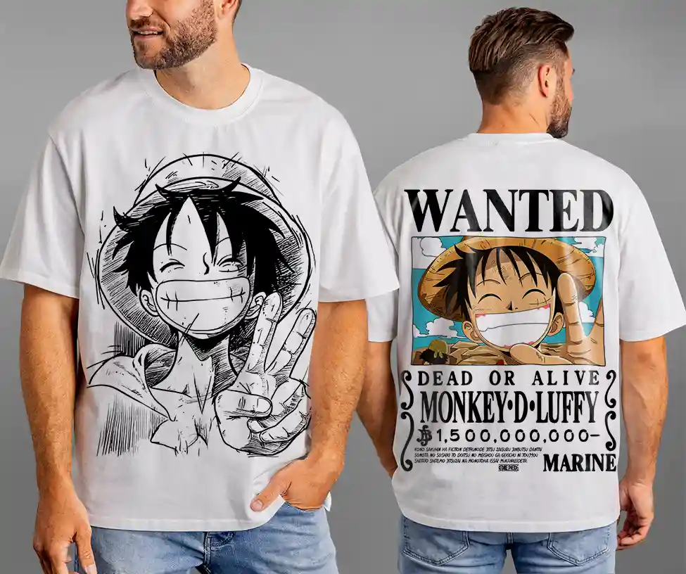 Oversized T-shirt One Piece Teshirt Blanc Anime Manga Japan Luffy Wanted Fashion Tshirt