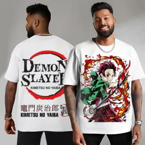 Oversized T-shirt Demon Slayer Teshirt Blanc Anime Manga Tanjiro Kamado Japan Kimetu No Yaiba Fashion Tshirt
