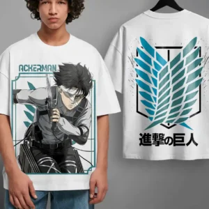 Oversized T-shirt Attack on Titan Teshirt Blanc Anime Manga Japan Levi Ackerman Fashion Tshirt