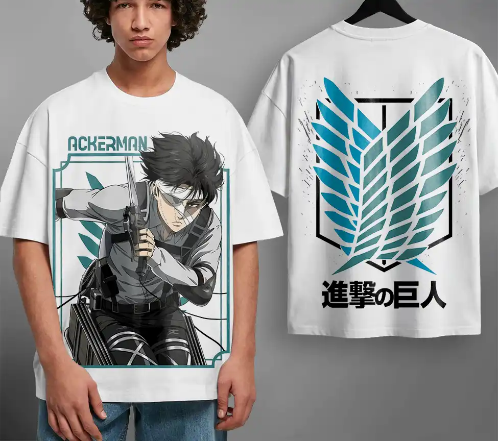 Oversized T-shirt Attack on Titan Teshirt Blanc Anime Manga Japan Levi Ackerman Fashion Tshirt