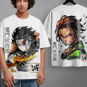 Tanjiro Kamado Oversized T-shirt Demon Slayer Teshirt Blanc Anime Manga Japan Kimetu No Yaiba Fashion Tshirt