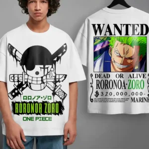 Oversized T-shirt One Piece Teshirt Blanc Anime Manga Japan Zoro Wanted Fashion Tshirt