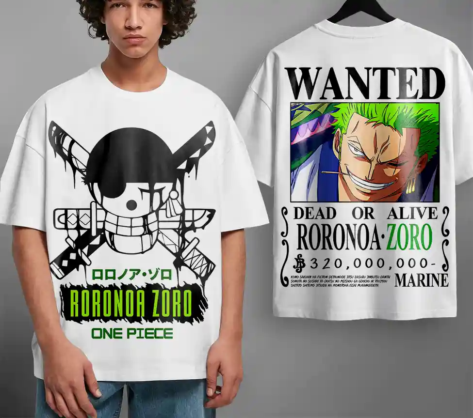 Oversized T-shirt One Piece Teshirt Blanc Anime Manga Japan Zoro Wanted Fashion Tshirt