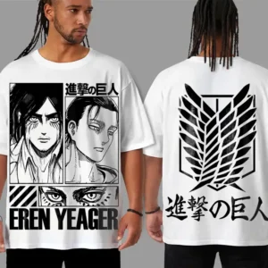 Oversized T-shirt Attack on Titan Teshirt Blanc Anime Manga Japan Eren Yeager Fashion Tshirt