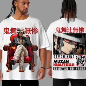 Oversized T-shirt Demon Slayer Teshirt Blanc Anime Manga Muzan Kibutsuji Japan Kimetu No Yaiba Fashion Tshirt