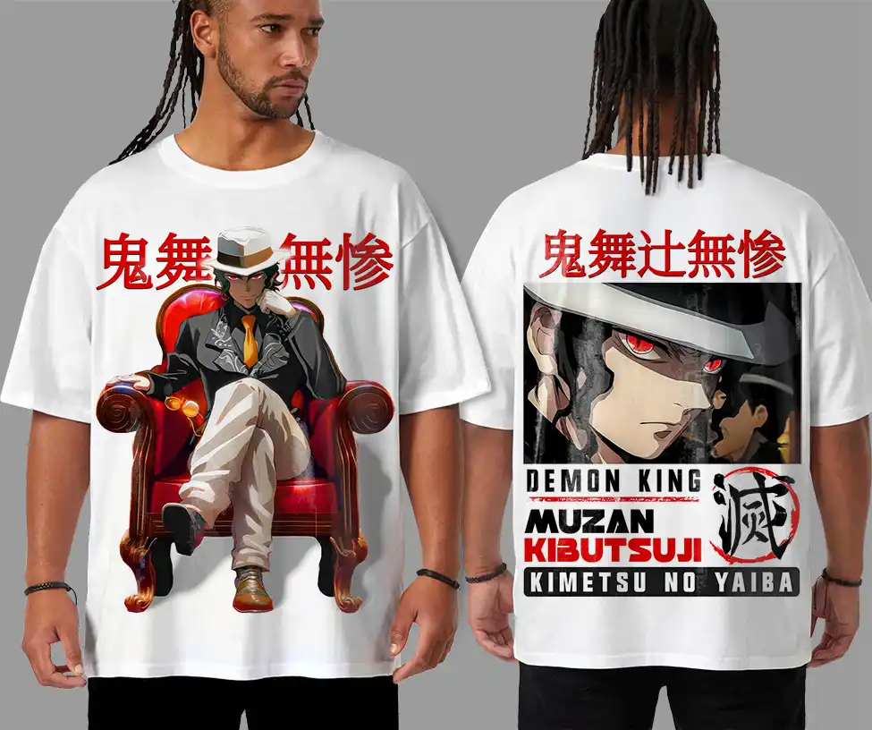 Oversized T-shirt Demon Slayer Teshirt Blanc Anime Manga Muzan Kibutsuji Japan Kimetu No Yaiba Fashion Tshirt