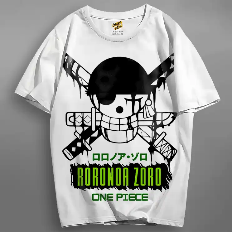 Oversized T-shirt One Piece Teshirt Blanc Anime Manga Japan Zoro Wanted Fashion Tshirt – Image 2