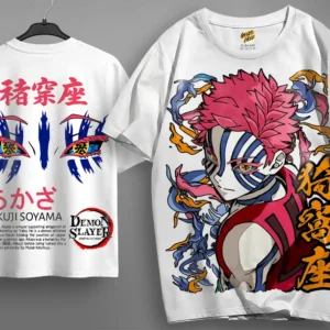 Oversized T-shirt Demon Slayer Teshirt Blanc Anime Manga Akaza Japan Kimetu No Yaiba Fashion Tshirt