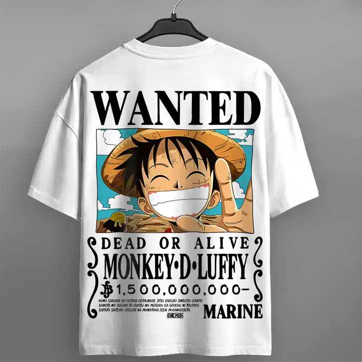 Oversized T-shirt One Piece Teshirt Blanc Anime Manga Japan Luffy Wanted Fashion Tshirt – Image 4