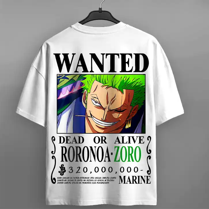 Oversized T-shirt One Piece Teshirt Blanc Anime Manga Japan Zoro Wanted Fashion Tshirt – Image 3