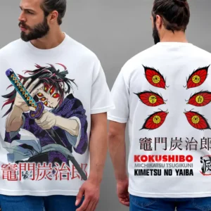 Oversized T-shirt Demon Slayer Teshirt Blanc Anime Manga Kokushibo Japan Kimetu No Yaiba Fashion Tshirt