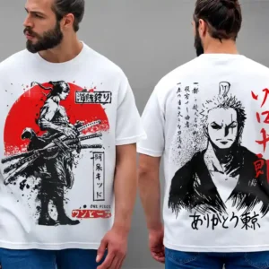 Oversized T-shirt One Piece Teshirt Blanc Anime Manga Japan Zoro Kanji Fashion Tshirt