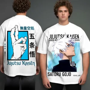 Oversized T-shirt Jujutsu Kaisen Teshirt Blanc Anime Manga Japan Gojo Satoru Tshirt