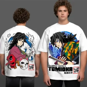Oversized T-shirt Demon Slayer Teshirt Blanc Anime Manga Tomioka Japan Kimetu No Yaiba Fashion Tshirt