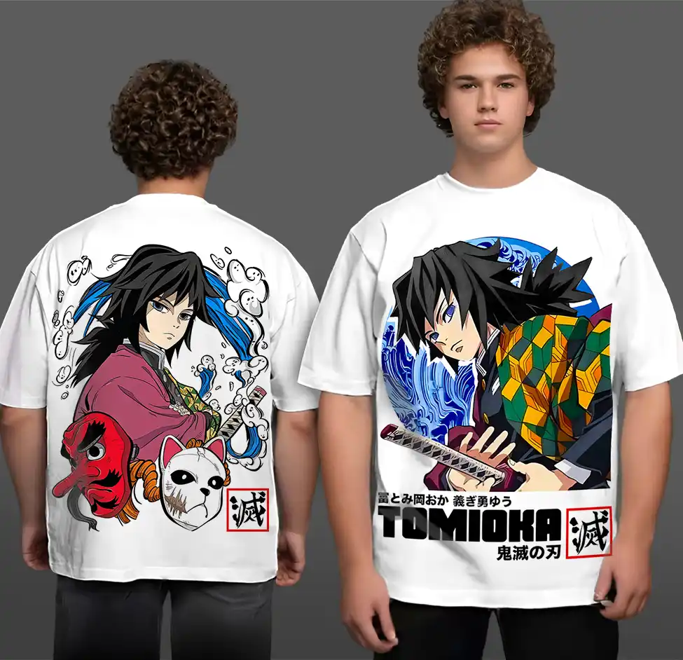 Oversized T-shirt Demon Slayer Teshirt Blanc Anime Manga Tomioka Japan Kimetu No Yaiba Fashion Tshirt
