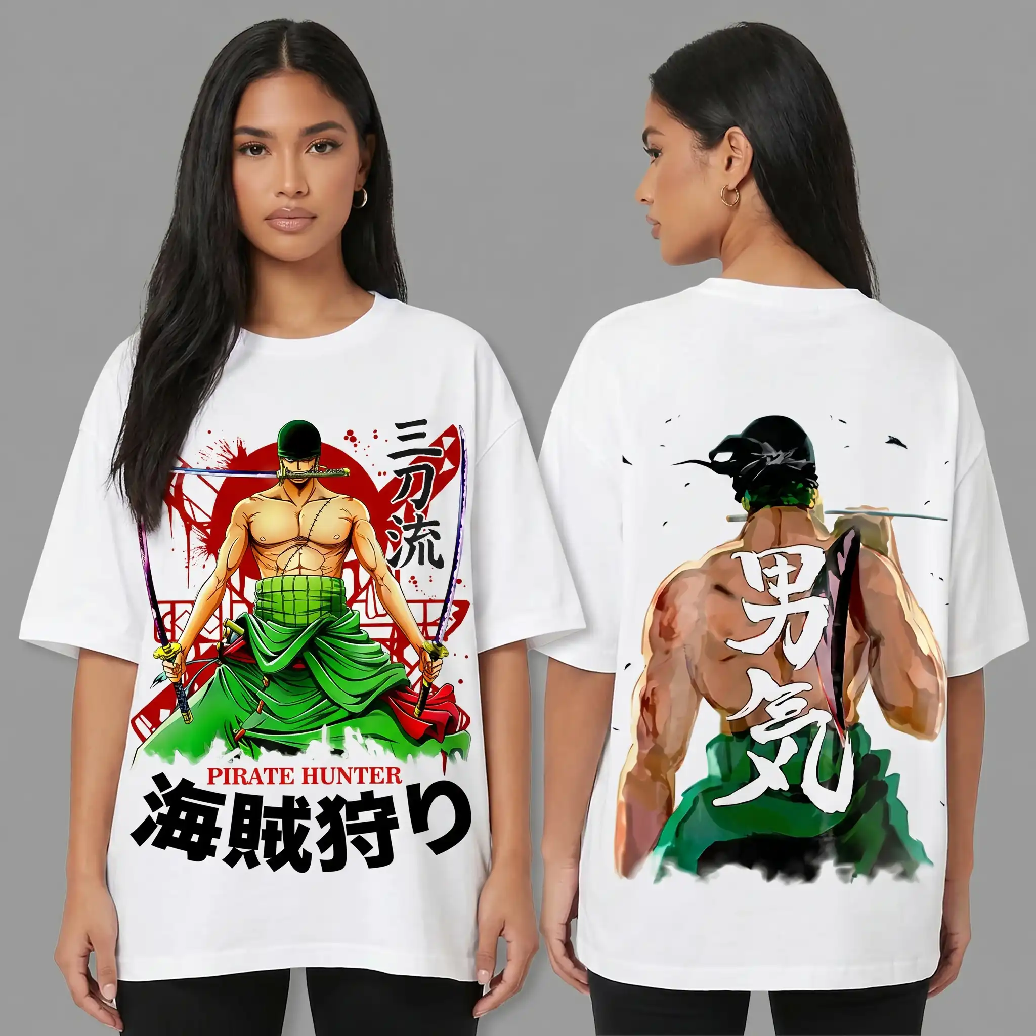 Oversized T-shirt One Piece Teshirt Blanc Anime Manga Japan Zoro Fashion Tshirt – Image 6
