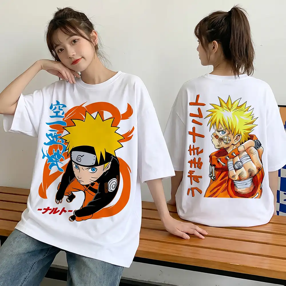 Oversized T-shirt Naruto Uzumaki Teshirt Blanc Anime Manga Japan Fashion Tshirt – Image 3