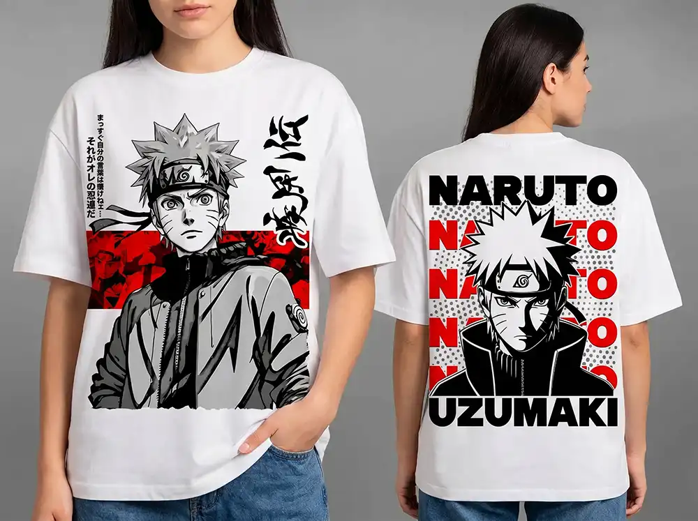 Oversized T-shirt Naruto Uzumaki Teshirt Blanc Anime Manga Japan Fashion Tshirt – Image 2