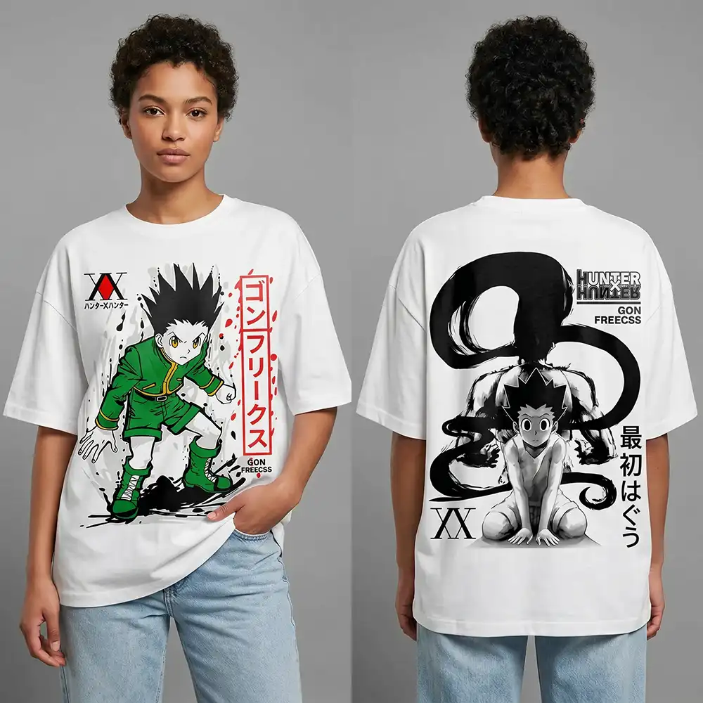 Oversized T-shirt Hunter X Hunter Teshirt Blanc Anime Manga Japan Gon Fashion Tshirt – Image 2