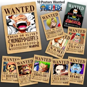 Pack 10 Poster Personnage One Piece Wanted Mugiwara (21,5 x 15,5 cm) Décoration & Loisir
